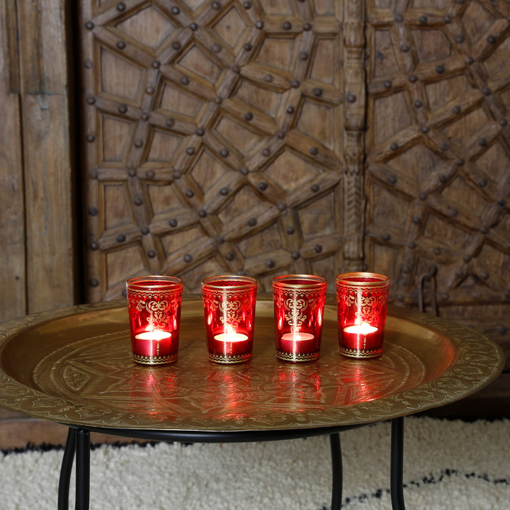 Conjunto de 6 copos para velas de chá em vermelho e dourado