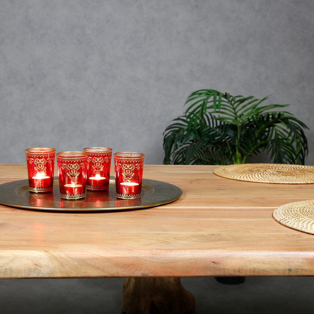 Conjunto de 6 copos para velas de chá em vermelho e dourado