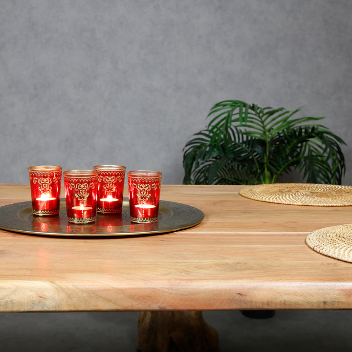 Conjunto de 6 copos para velas de chá em vermelho e dourado