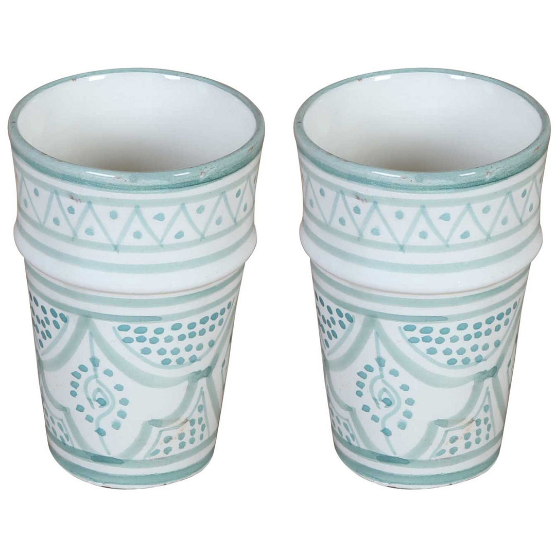 Canecas de cerâmica marroquinas Sakina, verde claro e branco, em conjunto de 2 unidades