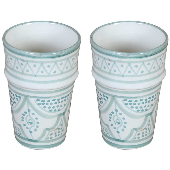 Canecas de cerâmica marroquinas Sakina, verde claro e branco, em conjunto de 2 unidades