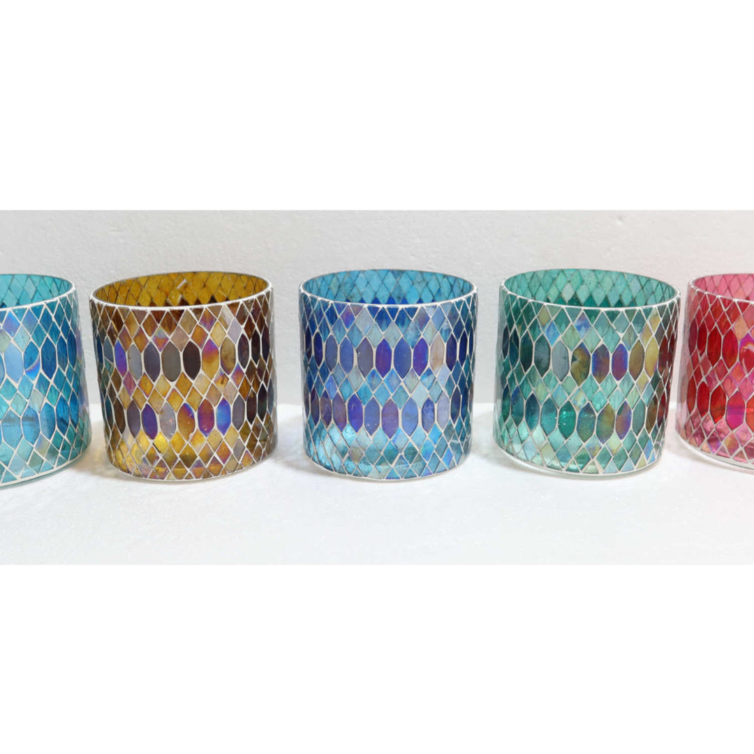 Conjunto de 5 castiçais marroquinos com mosaicos Rayan M