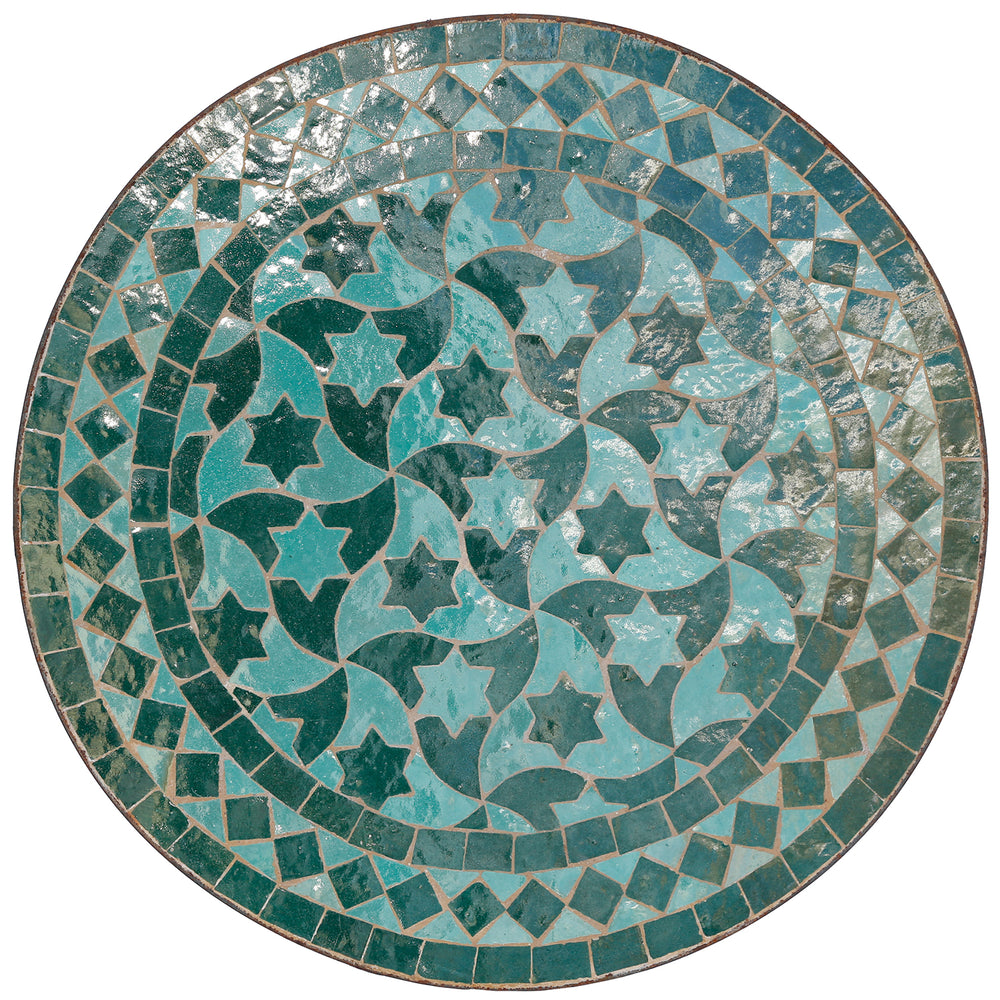 Mesa de apoio pequena de 45 cm com mosaico verde em forma de estrela – fabricada de forma tradicional em Marrocos