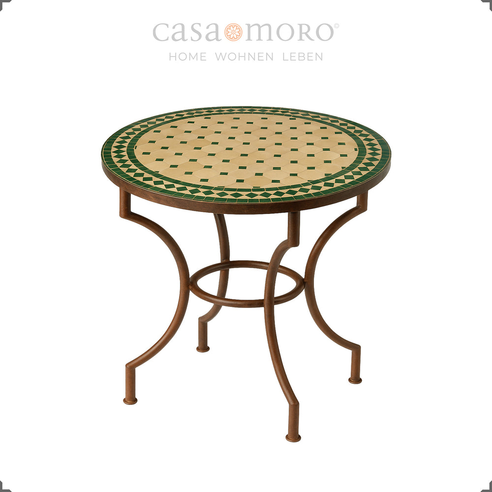 Mesa com mosaico Zellige de 80 cm de diâmetro – ideal para a varanda, o jardim ou a sala de jantar