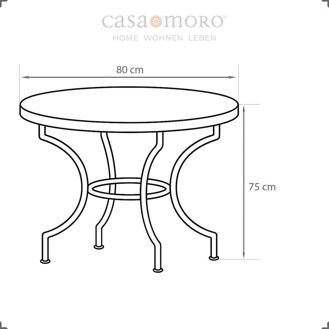 Dimensões: 80 cm de diâmetro, 75 cm de altura – ideal para espaços pequenos, tanto no exterior como no interior
