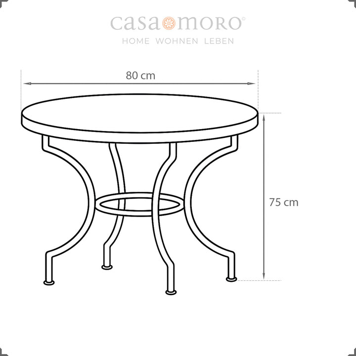 Dimensões: 80 cm de diâmetro, 75 cm de altura – ideal para espaços pequenos, tanto no exterior como no interior