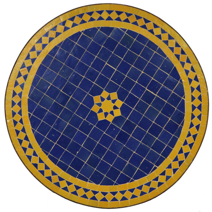 Mesa com mosaico de Ø 60 cm com mosaico Zellige em azul e amarelo