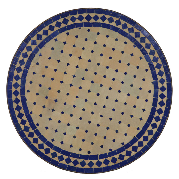 Mesa redonda de mosaico com 60 cm, com mosaico Zellige em azul e terracota, compacta para terraço ou varanda