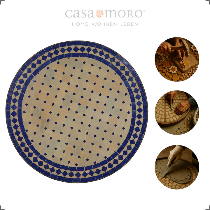 Mesa em mosaico: Ø 60 cm, altura 75 cm, tampo com 18 kg, de utilização versátil