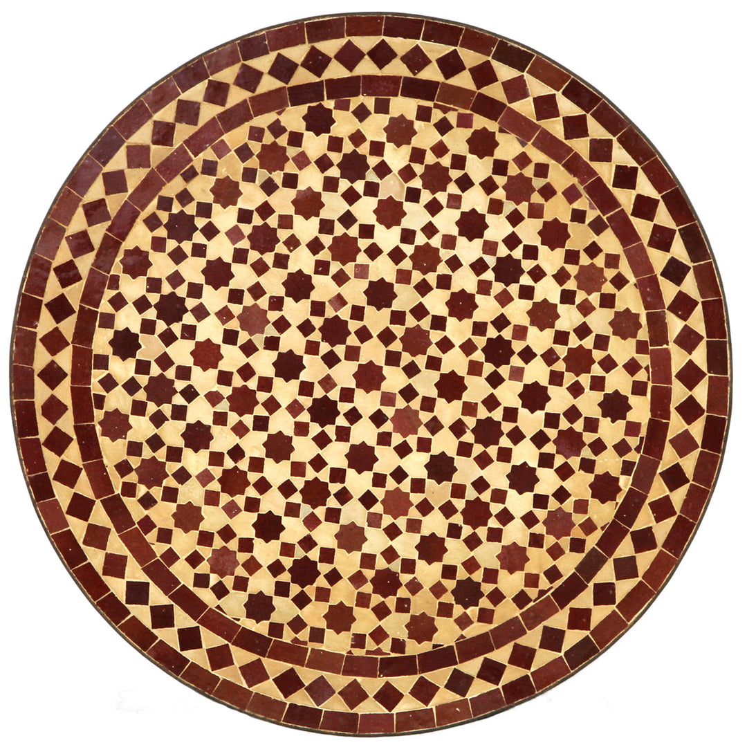 Mesa redonda com mosaico Zellige em tons de bordô e terracota, Ø 60 cm