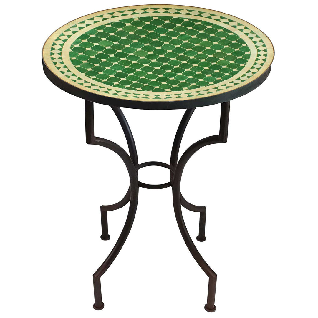 Mesa em mosaico do Marrocos - Redonda - Esmaltada em verde e branco - M60-30