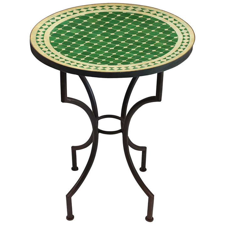 Mesa em mosaico do Marrocos - Redonda - Esmaltada em verde e branco - M60-30
