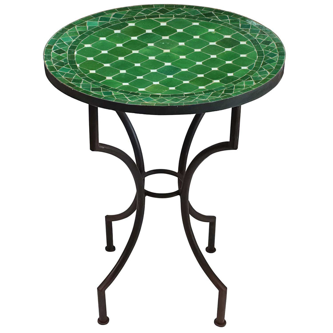 Mesa redonda em mosaico, diâmetro 60 cm, verde/vidrado