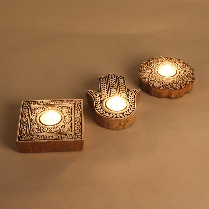 Conjunto de 3 castiçais orientais para velas de chá Sahra