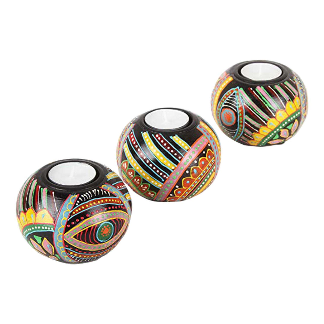 Conjunto de 3 castiçais orientais pintados à mão Aicha