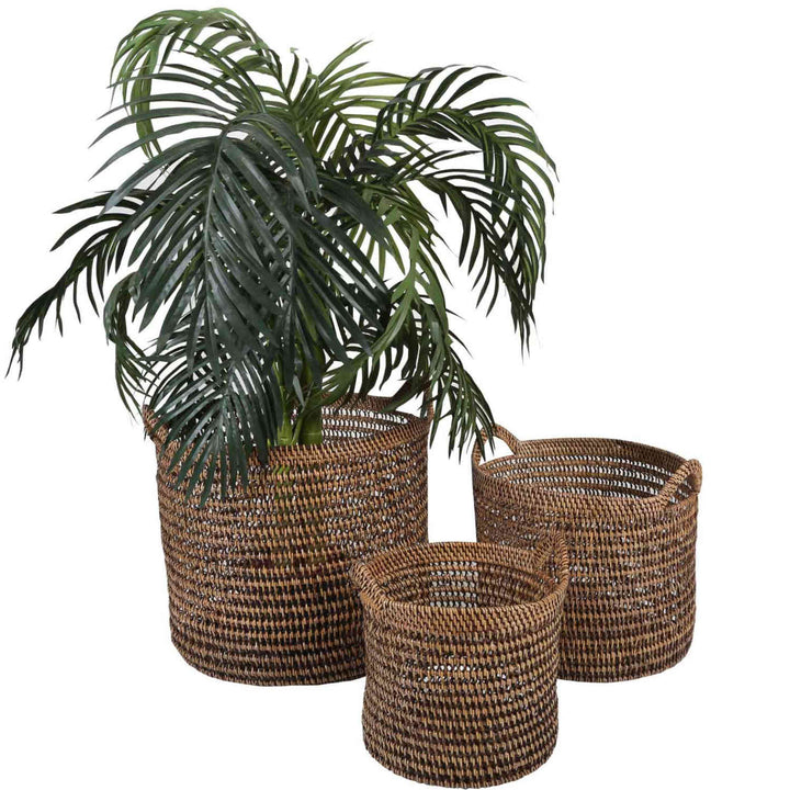 Cesto de rattan Eda castanho com alças