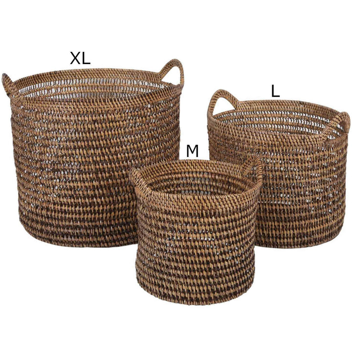 Cesto de rattan Eda castanho com alças