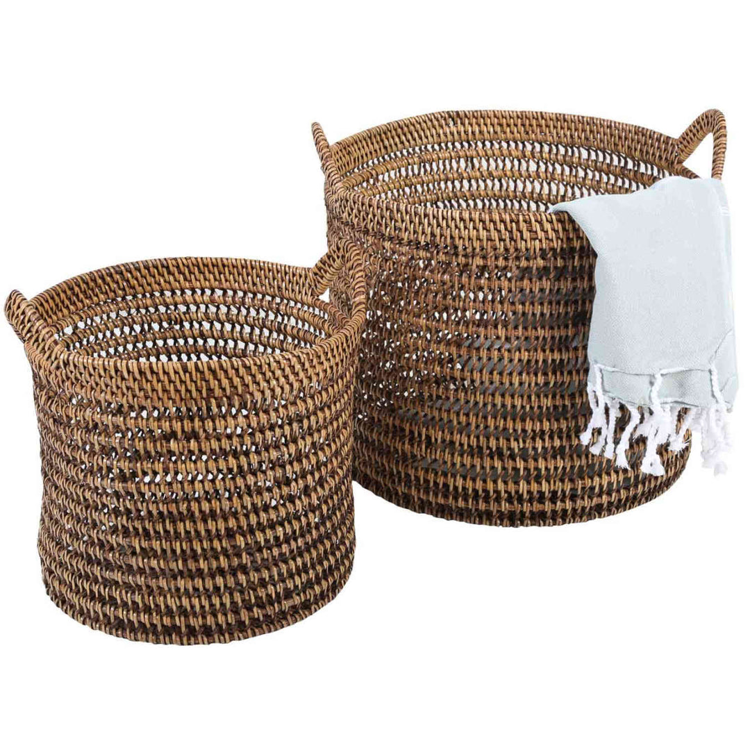 Cesto de rattan Eda castanho com alças