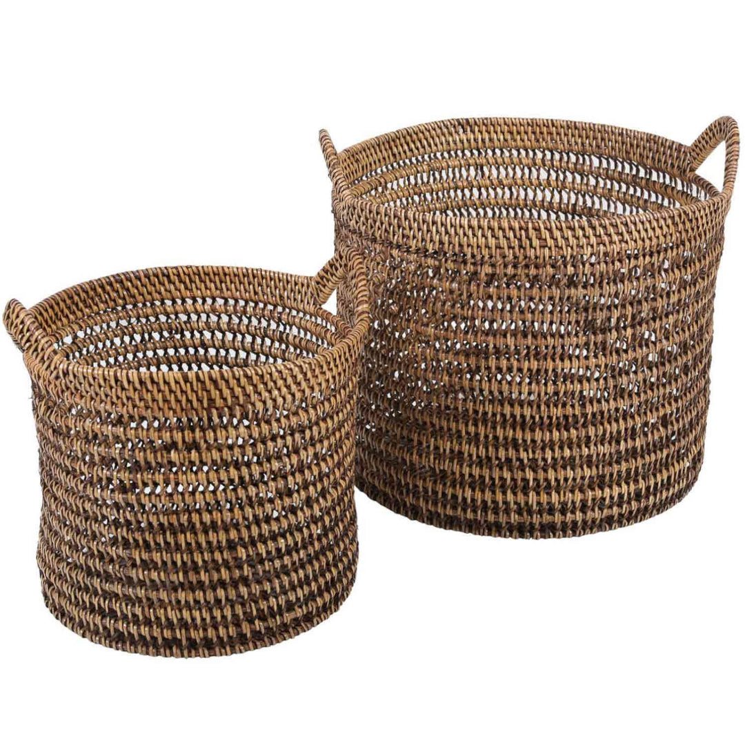 Cesto de rattan Eda castanho com alças