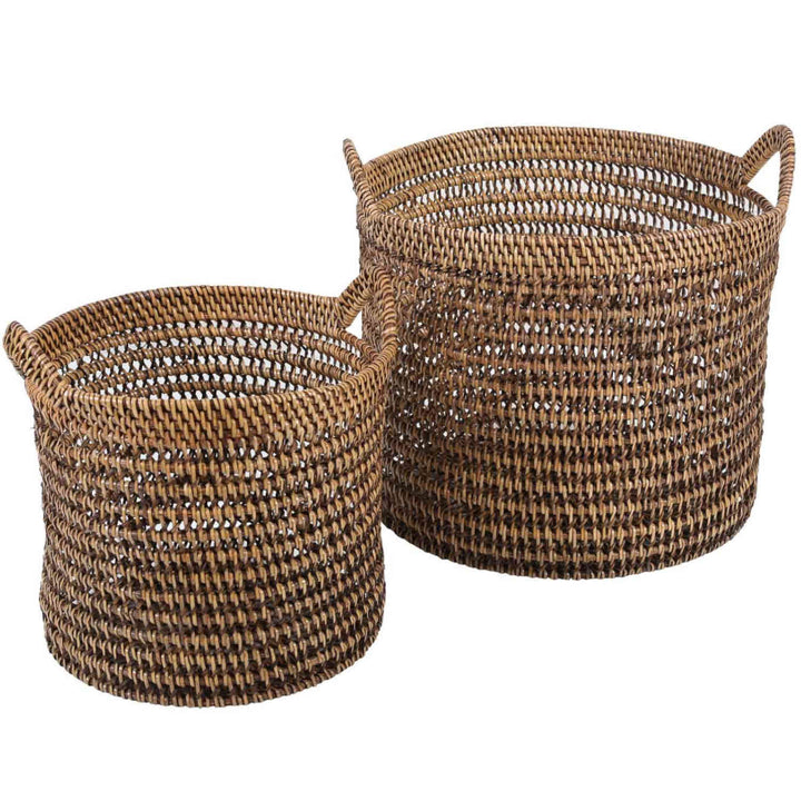 Cesto de rattan Eda castanho com alças