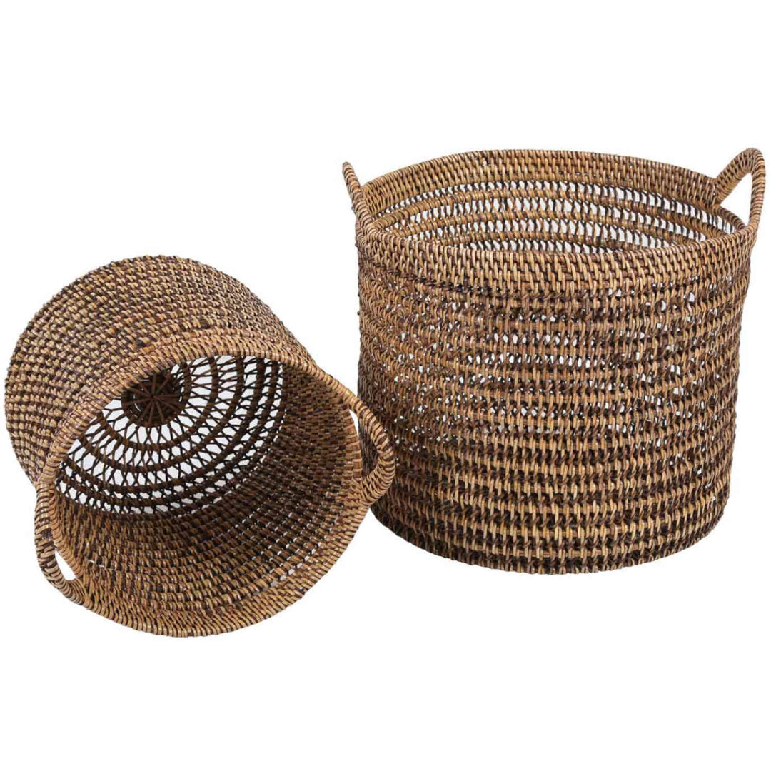 Cesto de rattan Eda castanho com alças