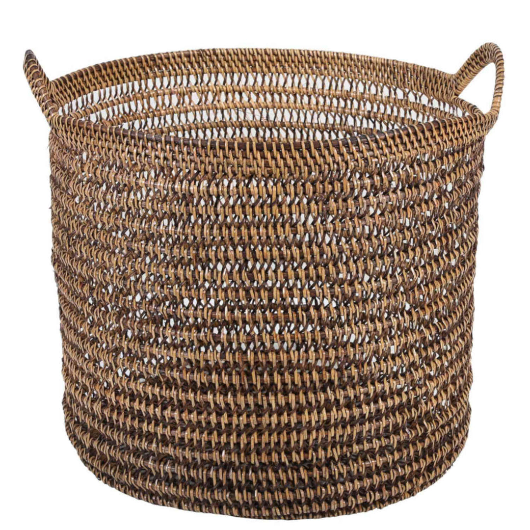 Cesto de rattan Eda castanho com alças