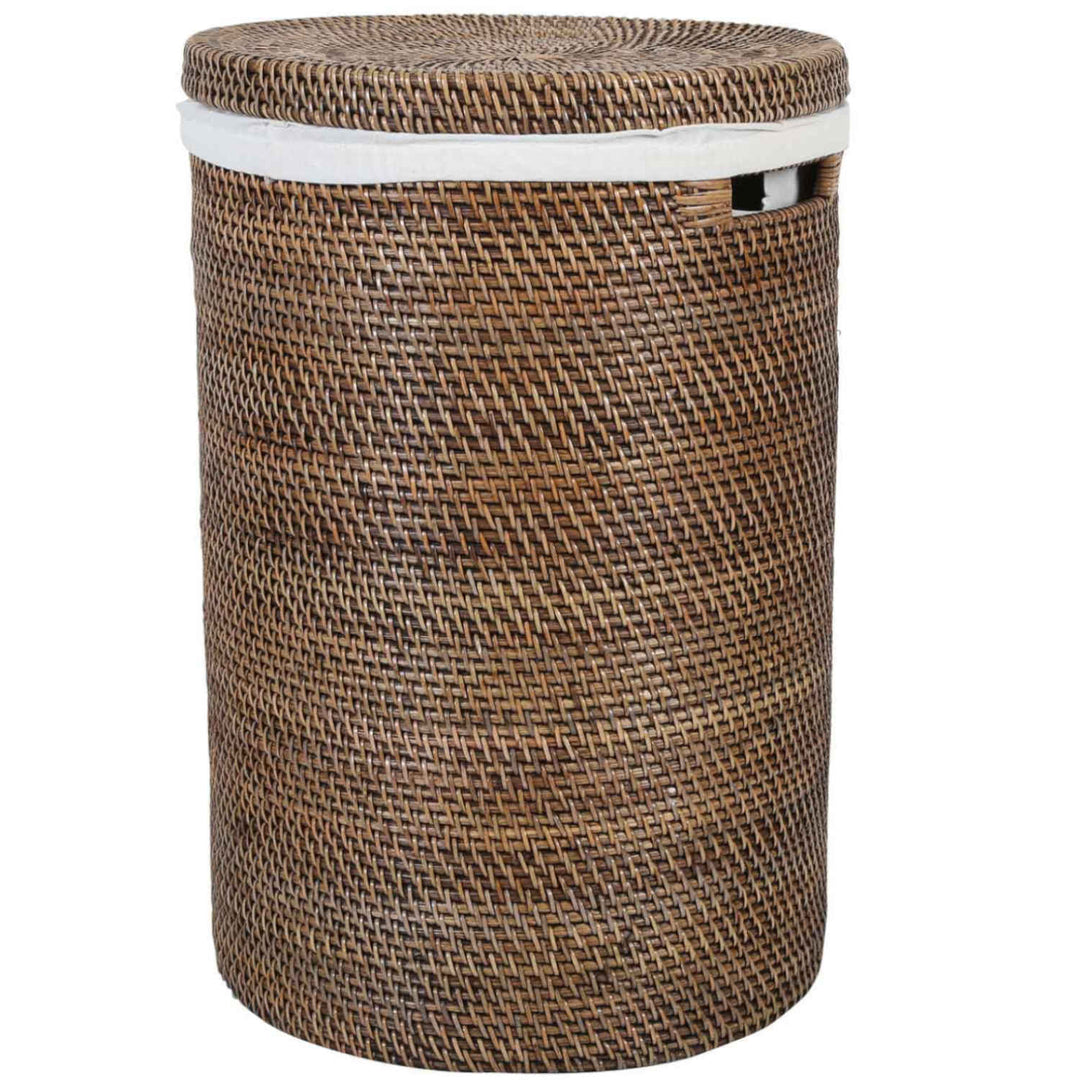 Cesto de roupa suja em rattan Cleo Castanho