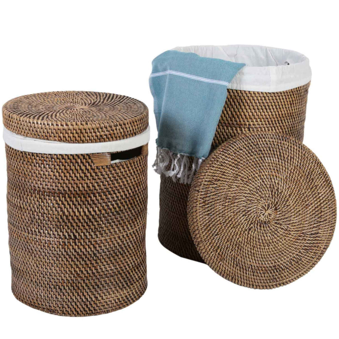 Cesto de roupa suja em rattan Cleo Castanho