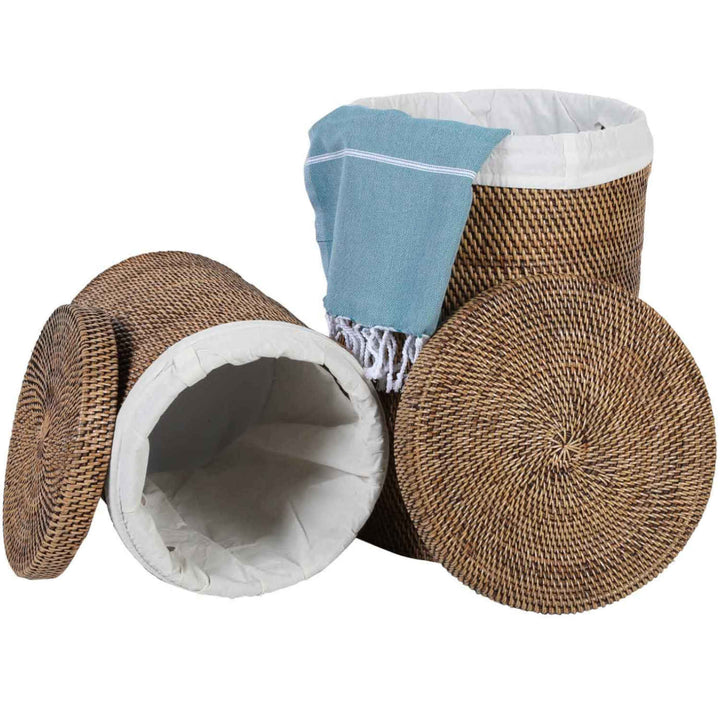 Cesto de roupa suja em rattan Cleo Castanho