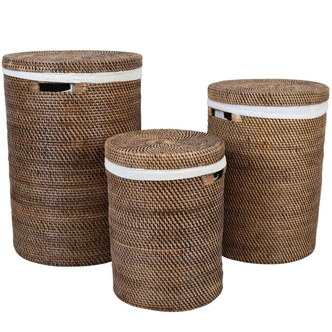 Cesto de roupa suja em rattan Cleo Castanho