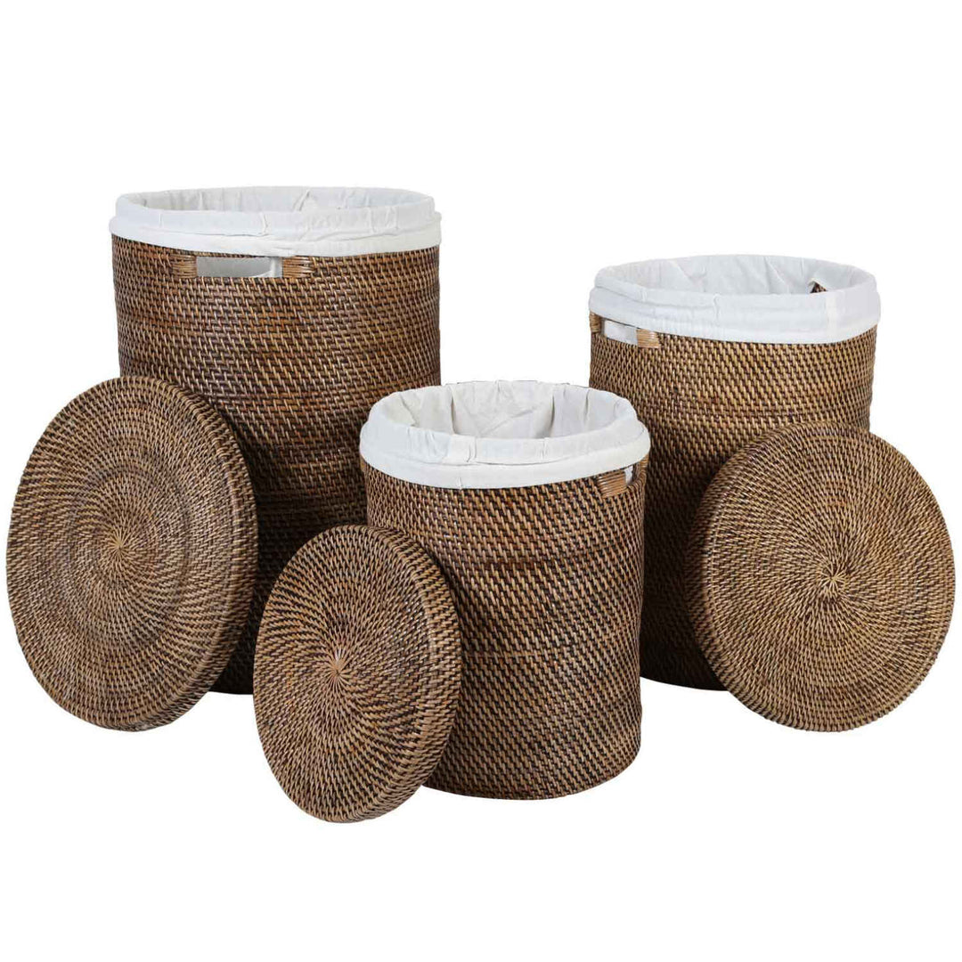 Cesto de roupa suja em rattan Cleo Castanho