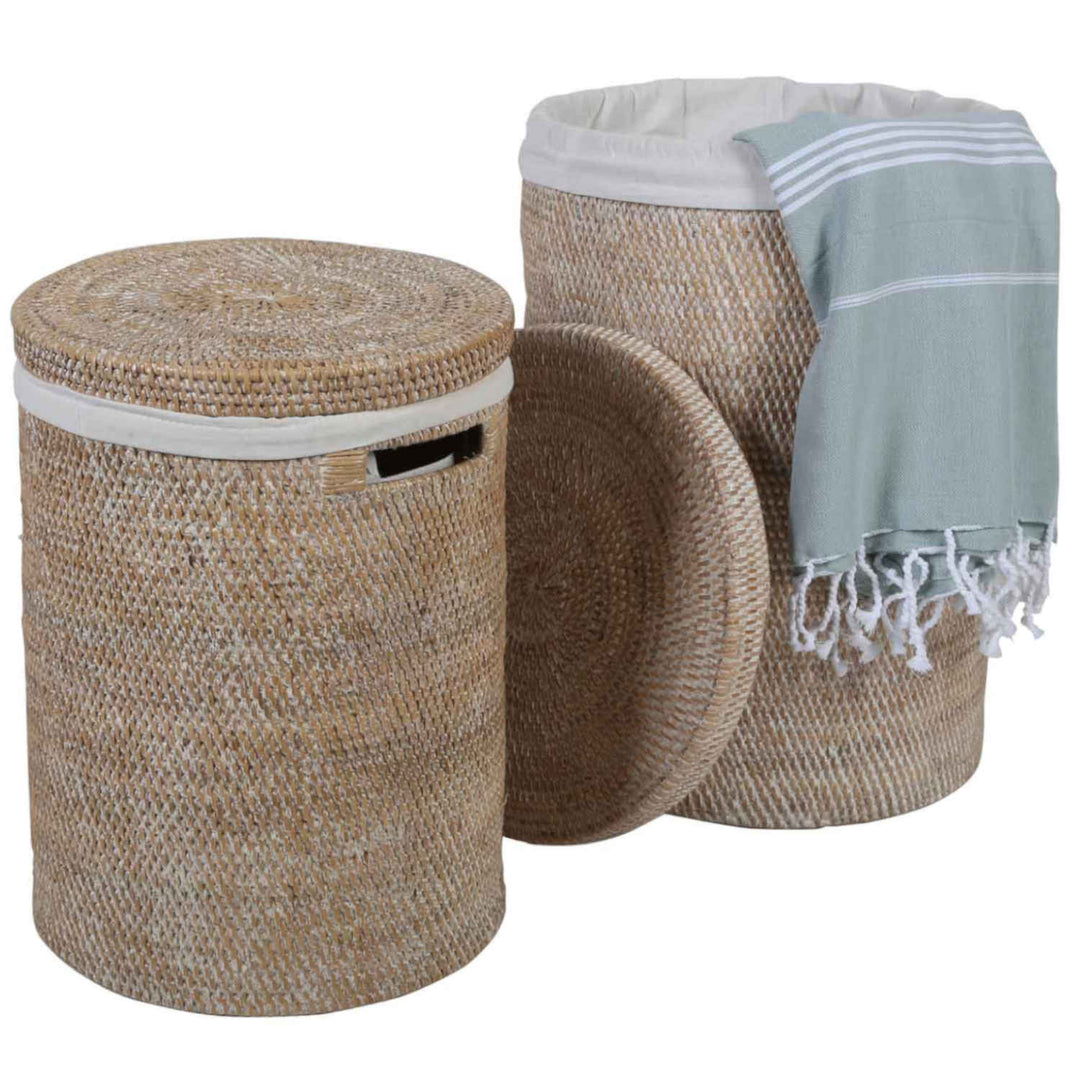 Cesto de roupa suja em rattan Cleo Branco