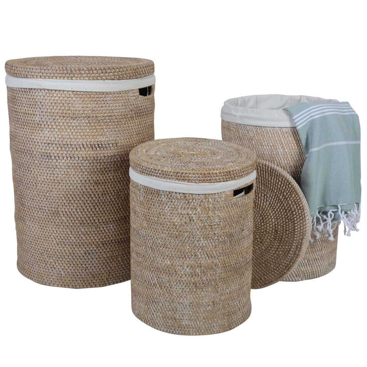 Cesto de roupa suja em rattan Cleo Branco