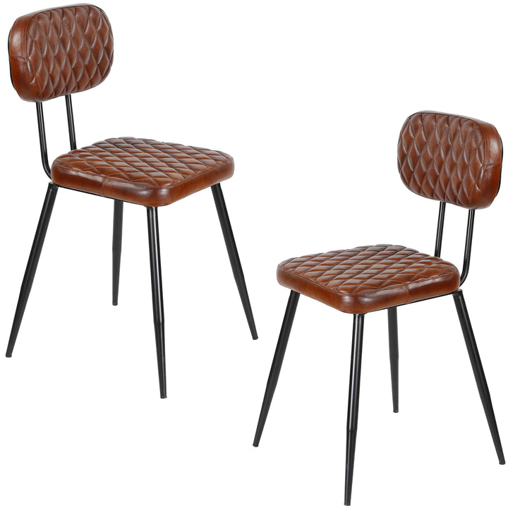 Cadeiras de sala de jantar em couro castanho
