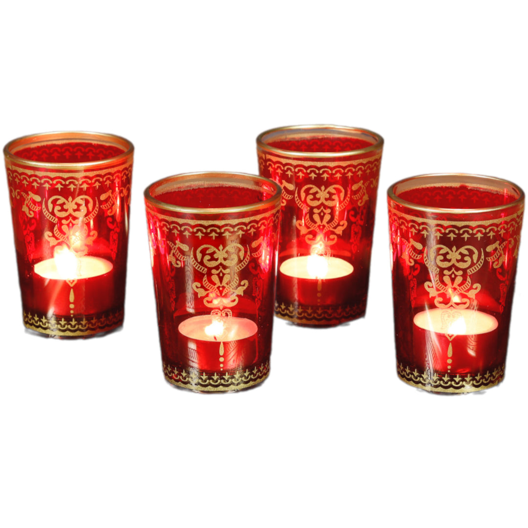 Conjunto de 6 copos para velas de chá em vermelho e dourado