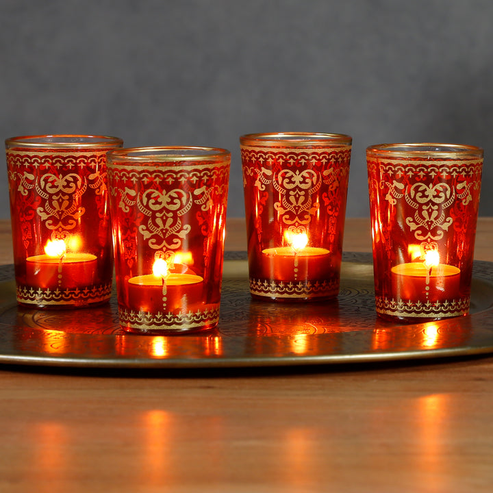 Conjunto de 6 castiçais de vidro para velas de chá em laranja e dourado