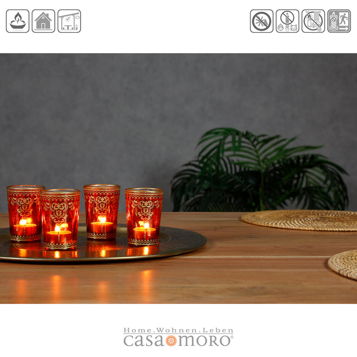 Conjunto de 6 castiçais de vidro para velas de chá em laranja e dourado