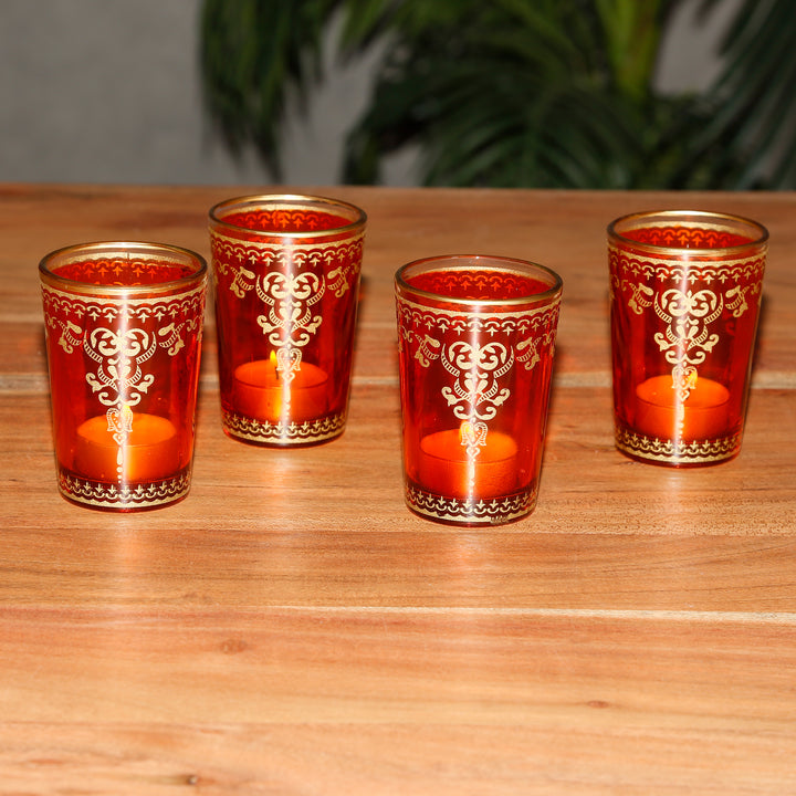 Conjunto de 6 castiçais de vidro para velas de chá em laranja e dourado