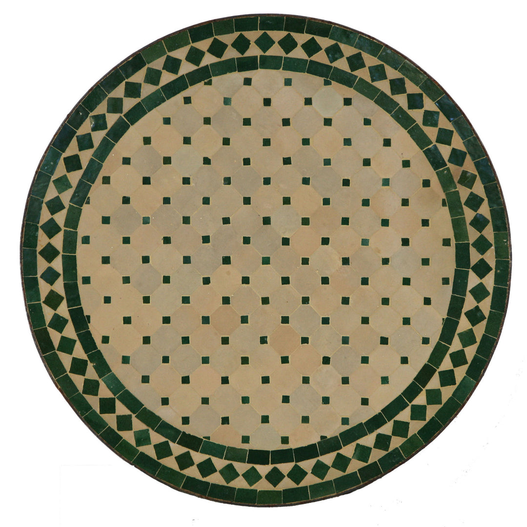 Mesa redonda de 60 cm para terraço com mosaico Zellige verde – mesa marroquina com mosaico para varanda ou jardim