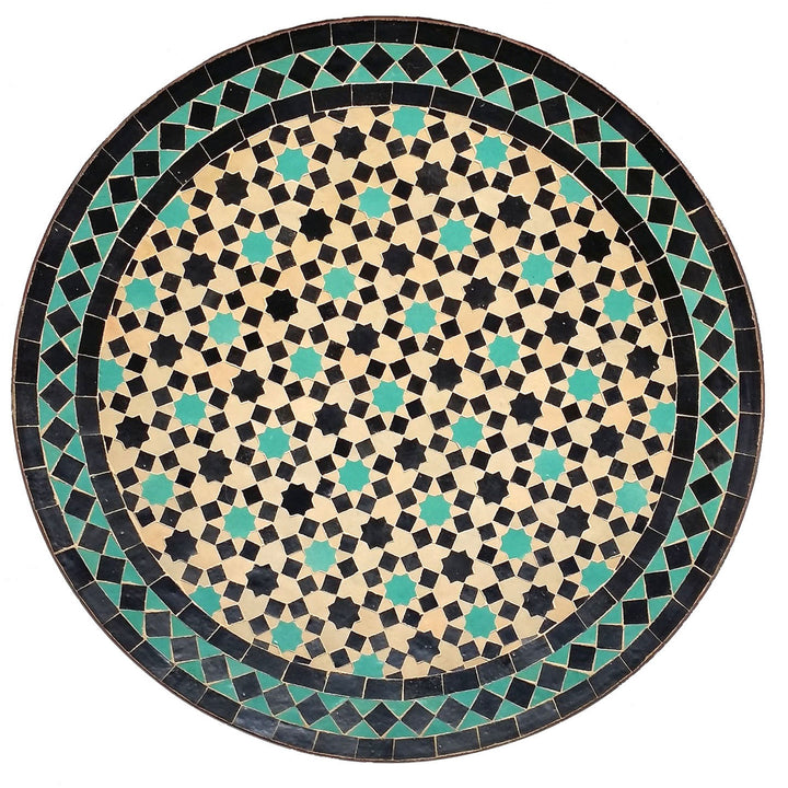 Mesa de terraço com 60 cm de diâmetro e tampo em mosaico de azulejos Zellige turquesa