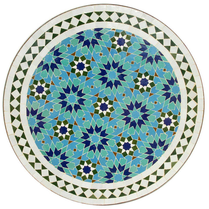 Mesa de bistrô com 60 cm de diâmetro e mosaico zellige azul-turquesa – mesa marroquina para varanda ou terraço
