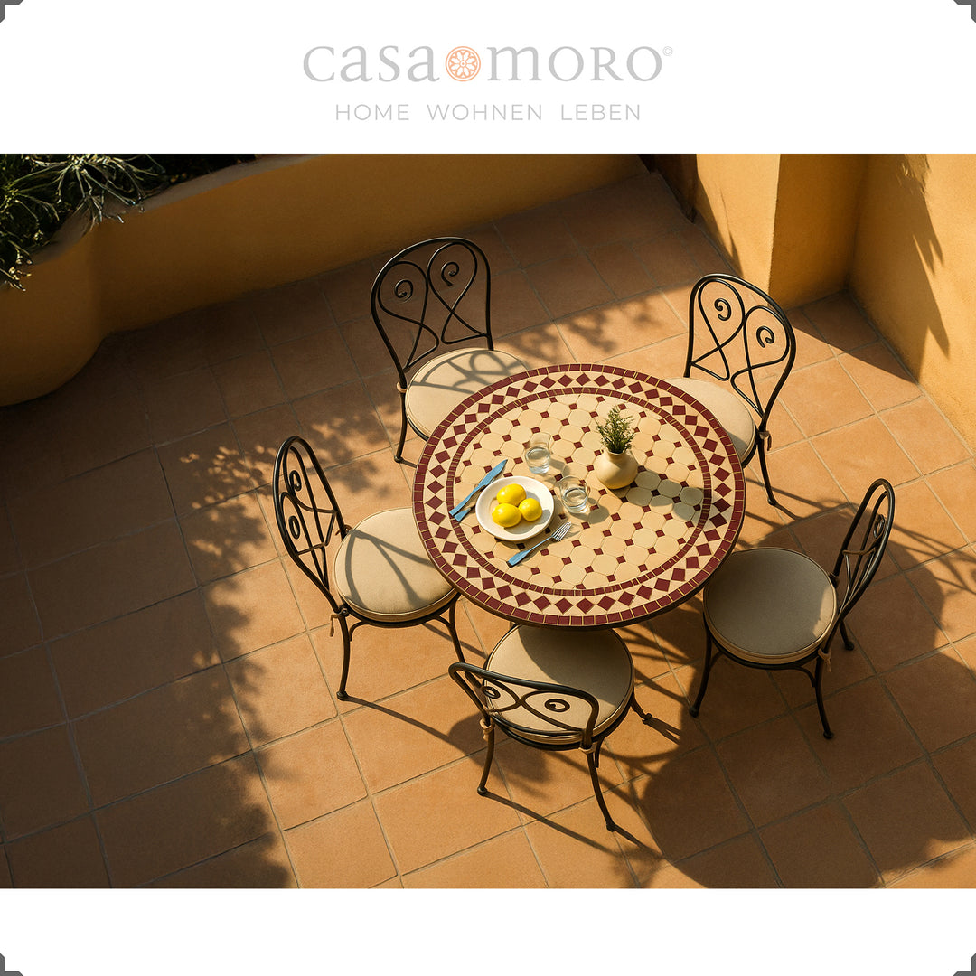 Mesa redonda em mosaico para terraço e varanda