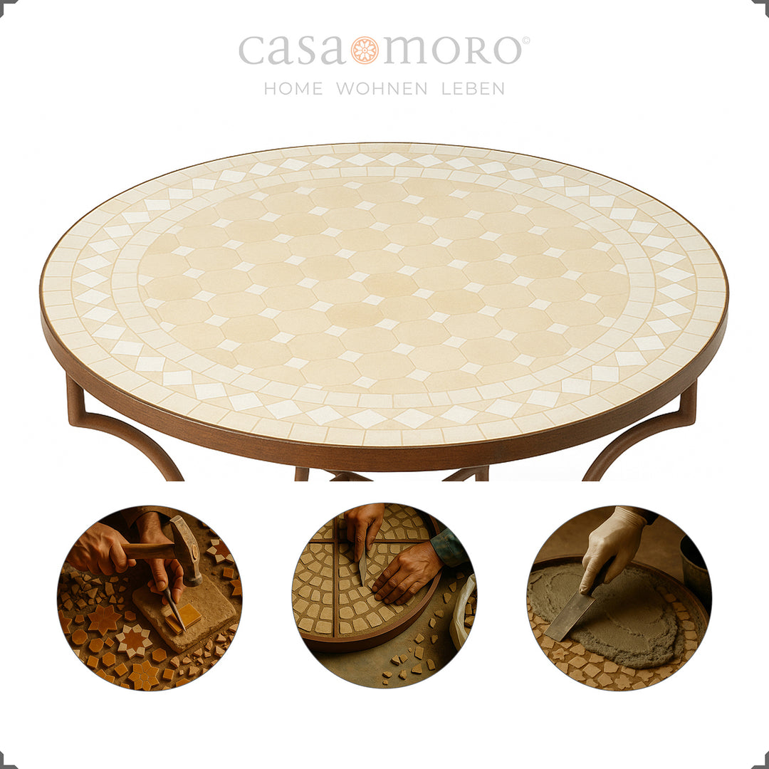 Mesa em mosaico com Ø 100 cm – ideal como mesa de jantar para a cozinha, terraço ou sala de estar