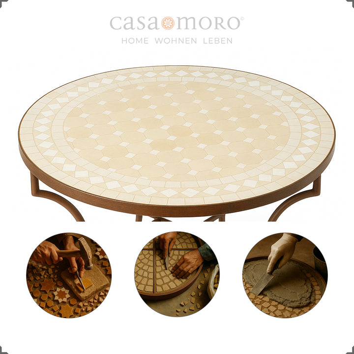 Mesa em mosaico com Ø 100 cm – ideal como mesa de jantar para a cozinha, terraço ou sala de estar
