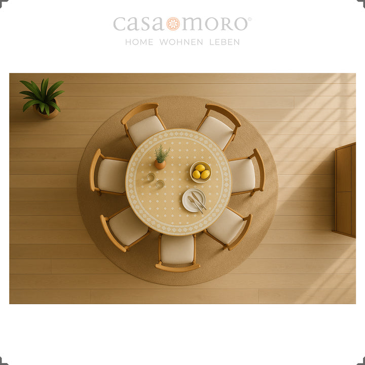 Mesa redonda em mosaico branco terracota, 120 cm, para jardim e terraço