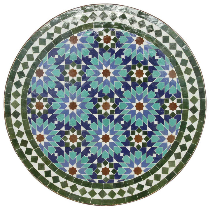 Mesa de café redonda de 60 cm com mosaico zellige verde-azulado – mesa com mosaico artesanal do Marrocos