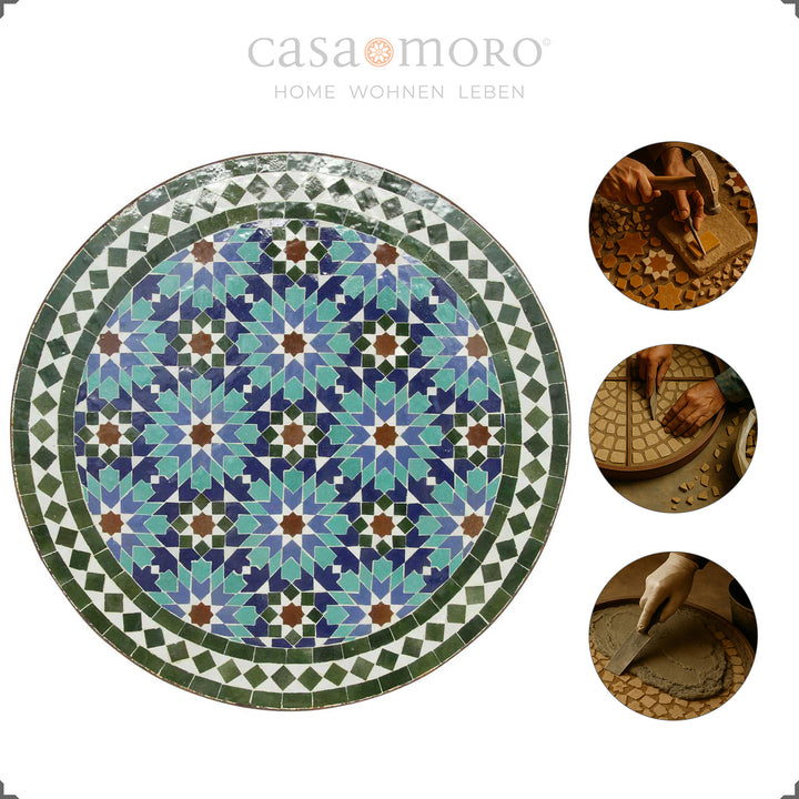 Mesa Zellige com tampo em mosaico de cerca de 18 kg – mesa de café decorativa para jardim, varanda ou hall de entrada