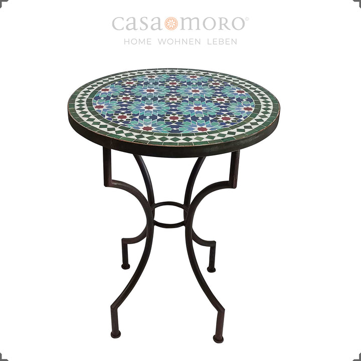 Mesa de bistrô com padrão de estrelas orientais em turquesa, esmeralda, azul e branco – mesa compacta para varanda e cozinha