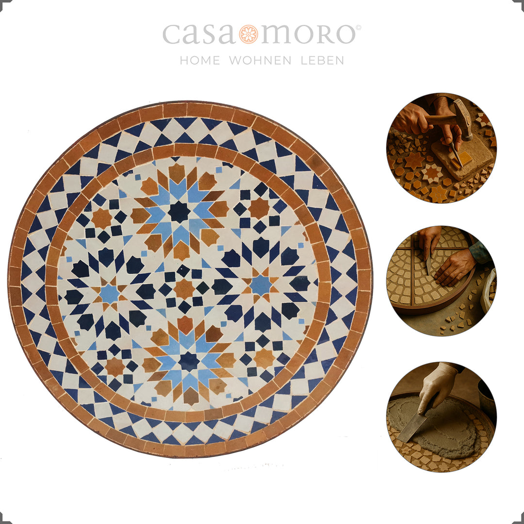 Mesa Zellige com motivo clássico em forma de estrela, ideal para ambientes modernos de inspiração étnica