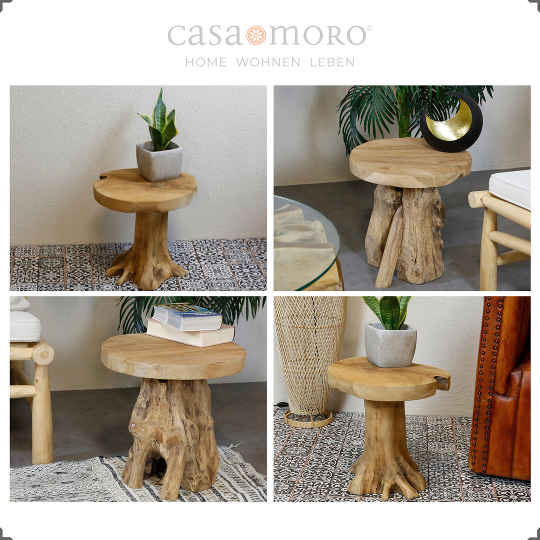 Mesa de apoio em madeira maciça de raiz de teca